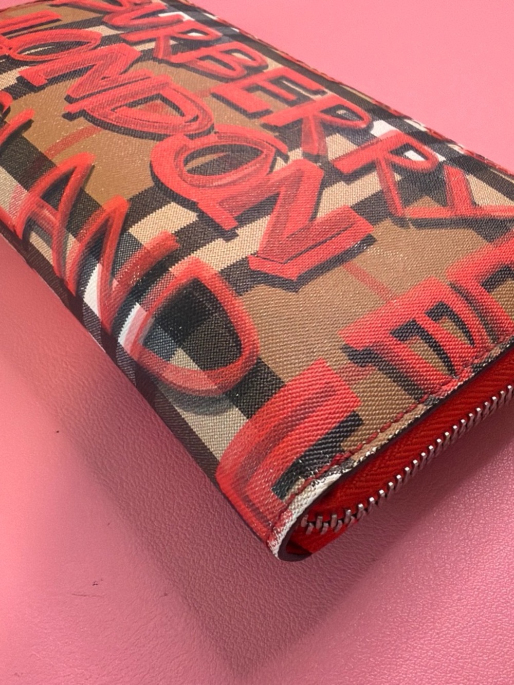 Burberry Red Graffiti Check Zip Wallet - Picture 4 of 6